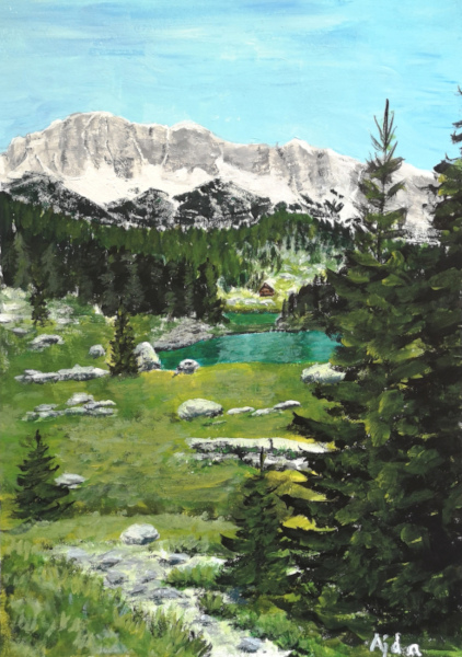 acrylic painting of Triglav lakes valley